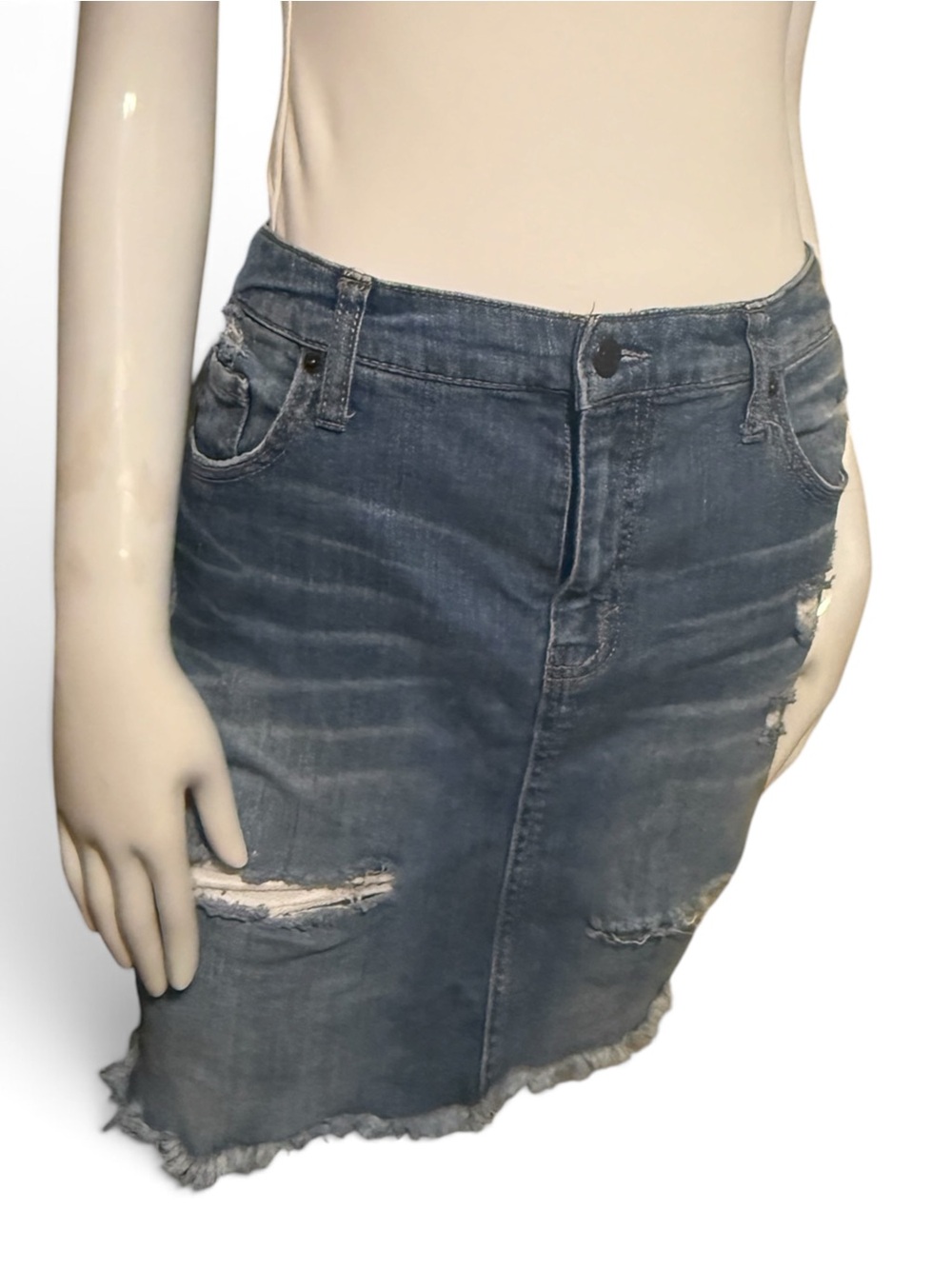 Vintage Y2K Massimo Blue Denim Skirt Distressed Retro Women Size 14